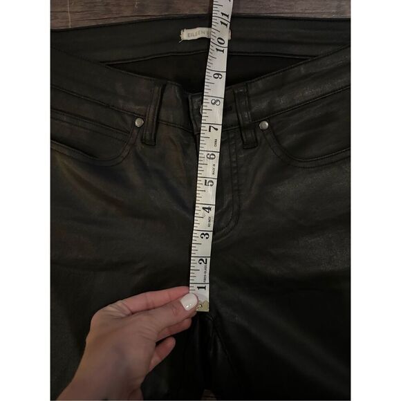 Eileen Fisher Black Waxed Faux Leather Denim Jeans Pants Size 4 Minimalist - Picture 12 of 13